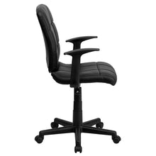 Load image into Gallery viewer, Mid-Back Black Quilted Vinyl Swivel Task Office Chair with Arms
