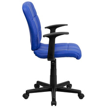 Load image into Gallery viewer, Mid-Back Blue Quilted Vinyl Swivel Task Office Chair with Arms
