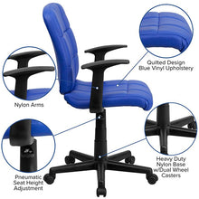 Load image into Gallery viewer, Mid-Back Blue Quilted Vinyl Swivel Task Office Chair with Arms
