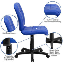 Load image into Gallery viewer, Mid-Back Blue Quilted Vinyl Swivel Task Office Chair
