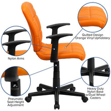Load image into Gallery viewer, Mid-Back Orange Quilted Vinyl Swivel Task Office Chair with Arms
