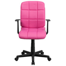 Load image into Gallery viewer, Mid-Back Pink Quilted Vinyl Swivel Task Office Chair with Arms
