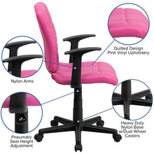 Load image into Gallery viewer, Mid-Back Pink Quilted Vinyl Swivel Task Office Chair with Arms
