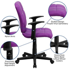 Load image into Gallery viewer, Mid-Back Purple Quilted Vinyl Swivel Task Office Chair with Arms
