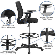 Load image into Gallery viewer, Mid-Back Mesh Drafting Chair with Black Fabric Seat, Adjustable Foot Ring
