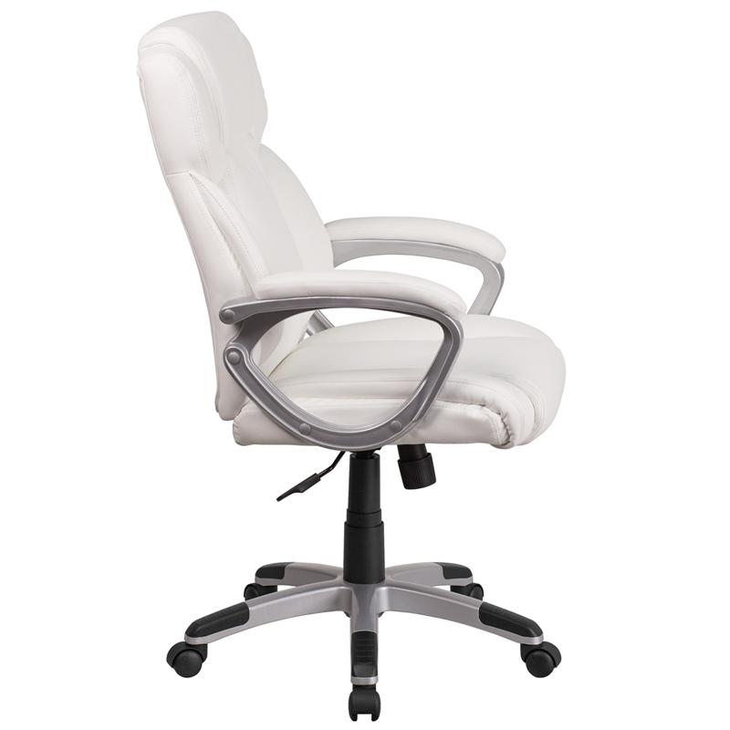Mid-Back White LeatherSoft Executive Swivel Office Chair with Padded Arms