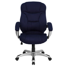 Load image into Gallery viewer, High Back Navy Blue Microfiber Executive Swivel Office Chair with Arms
