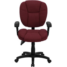 Load image into Gallery viewer, Mid-Back Burgundy Fabric Multifunction Swivel Task Office Chair and Arms
