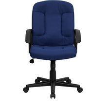 Load image into Gallery viewer, Mid-Back Navy Fabric Executive Swivel Office Chair with Nylon Arms
