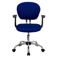 Load image into Gallery viewer, Mid-Back Blue Mesh Padded Swivel Task Office Chair with Chrome Base and Arms
