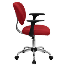 Load image into Gallery viewer, Mid-Back Red Mesh Padded Swivel Task Office Chair with Chrome Base and Arms
