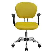 Load image into Gallery viewer, Mid-Back Yellow Mesh Padded Swivel Task Office Chair with Chrome Base and Arms

