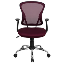 Load image into Gallery viewer, Mid-Back Burgundy Mesh Swivel Task Office Chair with Chrome Base and Arms
