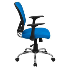 Load image into Gallery viewer, Mid-Back Blue Mesh Swivel Task Office Chair with Chrome Base and Arms
