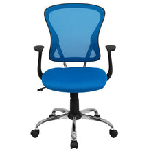 Load image into Gallery viewer, Mid-Back Blue Mesh Swivel Task Office Chair with Chrome Base and Arms
