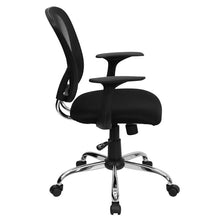 Load image into Gallery viewer, Mid-Back Black Mesh Swivel Task Office Chair with Chrome Base and Arms
