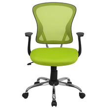Load image into Gallery viewer, Mid-Back Green Mesh Swivel Task Office Chair with Chrome Base and Arms
