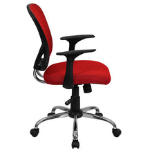 Load image into Gallery viewer, Mid-Back Red Mesh Swivel Task Office Chair with Chrome Base and Arms
