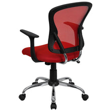 Load image into Gallery viewer, Mid-Back Red Mesh Swivel Task Office Chair with Chrome Base and Arms
