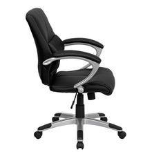 Load image into Gallery viewer, Mid-Back Black LeatherSoft Contemporary Swivel Manager's Office Chair with Arms
