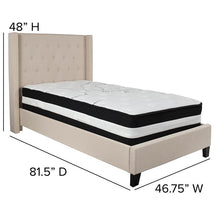 Load image into Gallery viewer, Twin Size Platform Bed in Beige Fabric with Pocket Spring Mattress
