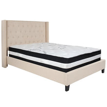 Load image into Gallery viewer, Full Size Platform Bed in Beige Fabric with Pocket Spring Mattress
