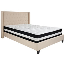 Load image into Gallery viewer, Queen Size Platform Bed in Beige Fabric with Pocket Spring Mattress
