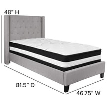 Load image into Gallery viewer, Twin Size Platform Bed in Light Gray Fabric with Pocket Spring Mattress
