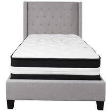 Load image into Gallery viewer, Twin Size Platform Bed in Light Gray Fabric with Pocket Spring Mattress
