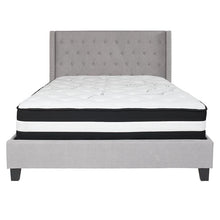 Load image into Gallery viewer, Queen Size Platform Bed in Light Gray Fabric with Pocket Spring Mattress
