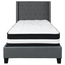 Load image into Gallery viewer, Twin Size Platform Bed in Dark Gray Fabric with Pocket Spring Mattress
