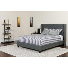 Load image into Gallery viewer, King Size Platform Bed in Dark Gray Fabric with Pocket Spring Mattress
