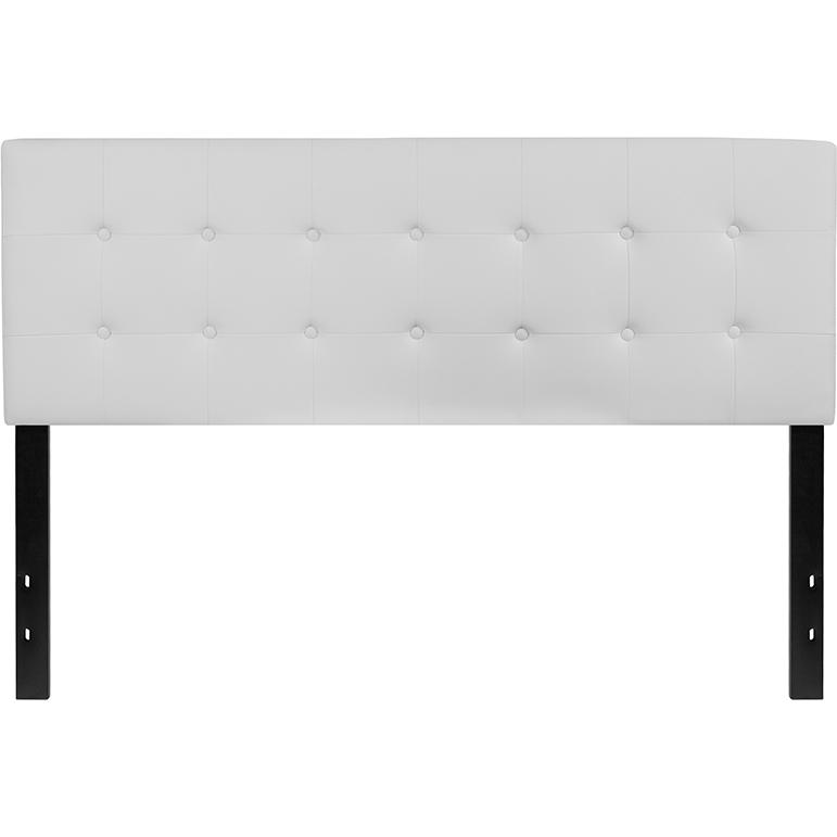 Tufted Upholstered Queen Size Headboard in White Vinyl