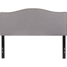 Load image into Gallery viewer, Upholstered Full Size Headboard with Accent Nail Trim in Light Gray Fabric
