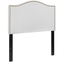 Load image into Gallery viewer, Upholstered Twin Size Headboard with Accent Nail Trim in White Fabric
