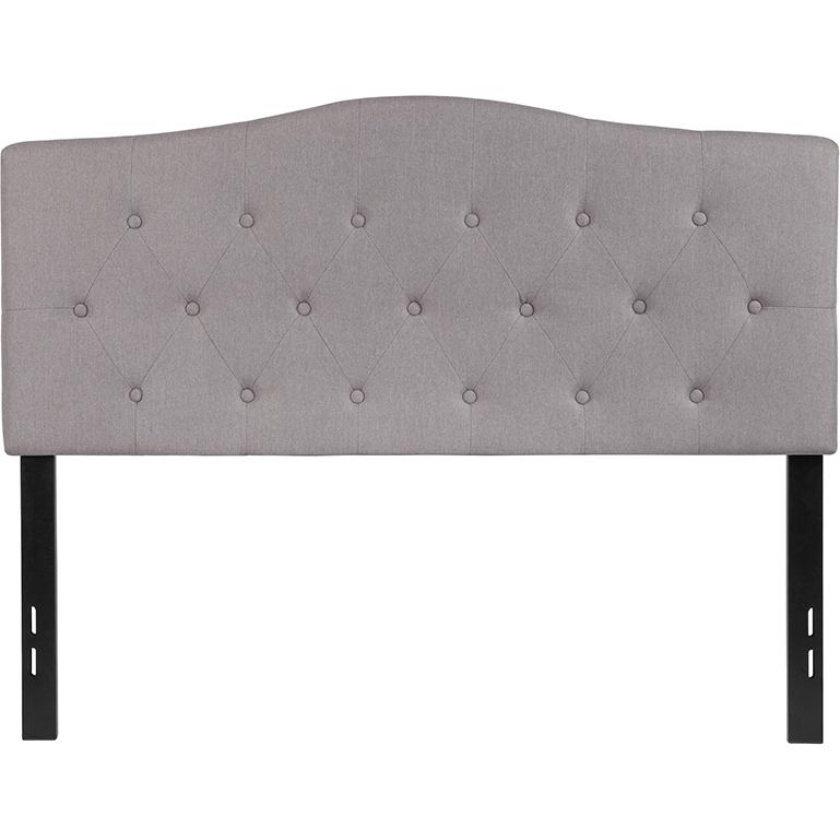 Tufted Upholstered Full Size Headboard in Light Gray Fabric