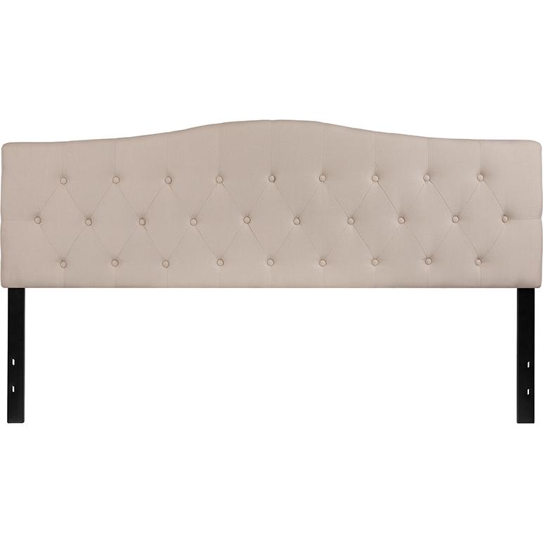 Tufted Upholstered King Size Headboard in Beige Fabric