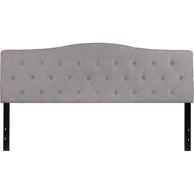 Tufted Upholstered King Size Headboard in Light Gray Fabric