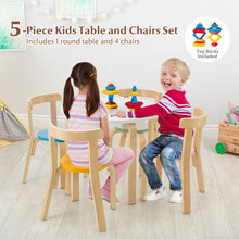 Load image into Gallery viewer, 5-Piece Kids Wooden Curved Back Activity Table and Chair Set withToy Bricks
