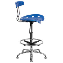 Load image into Gallery viewer, Vibrant Bright Blue and Chrome Drafting Stool with Tractor Seat
