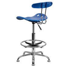Load image into Gallery viewer, Vibrant Bright Blue and Chrome Drafting Stool with Tractor Seat

