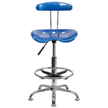 Load image into Gallery viewer, Vibrant Bright Blue and Chrome Drafting Stool with Tractor Seat
