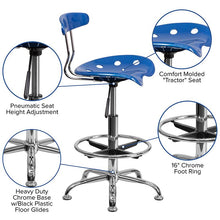Load image into Gallery viewer, Vibrant Bright Blue and Chrome Drafting Stool with Tractor Seat
