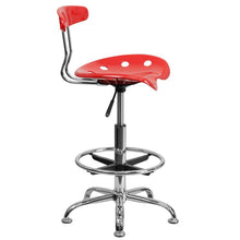 Load image into Gallery viewer, Vibrant Cherry Tomato and Chrome Drafting Stool with Tractor Seat
