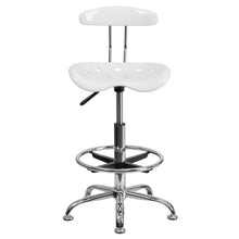 Load image into Gallery viewer, Vibrant White and Chrome Drafting Stool with Tractor Seat

