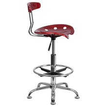 Load image into Gallery viewer, Vibrant Wine Red and Chrome Drafting Stool with Tractor Seat
