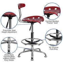 Load image into Gallery viewer, Vibrant Wine Red and Chrome Drafting Stool with Tractor Seat
