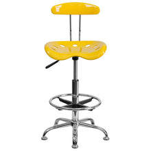 Load image into Gallery viewer, Vibrant Yellow and Chrome Drafting Stool with Tractor Seat
