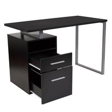 Load image into Gallery viewer, Dark Ash Wood Grain Finish Computer Desk with Two Drawers and Silver Metal Frame
