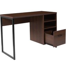 Load image into Gallery viewer, Rustic Coffee Wood Grain Finish Computer Desk with Black Metal Frame
